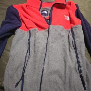 The North Face men's Red, Grey, and Navy zip up Jacket/Fleece